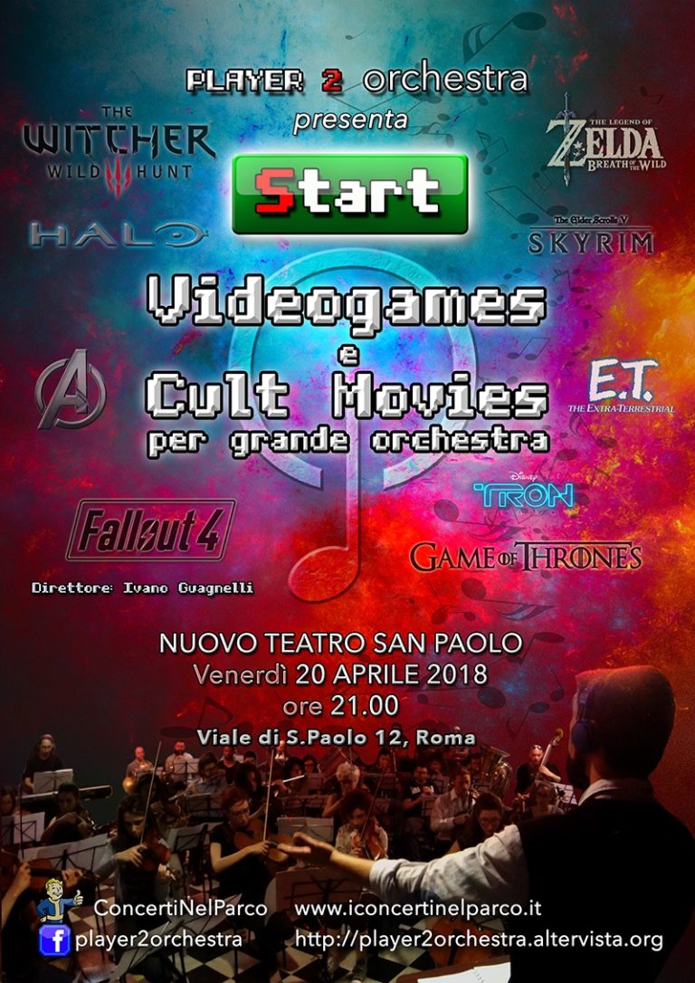 NEEEEEEEWWWS!  LA PLAYER 2 ORCHESTRA SI ESIBIRA’ VENERDI’ 20 APRILE CON UN CONCERTO DEDICATO AL MONDO DEI VIDEOGIOCHI, SERIE TV CULT E DEI FILM!