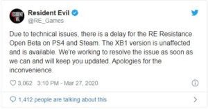 Resident Evil 3 twitter message