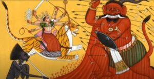 Durga fights Mahaishasura Durga schlagt Mahaishasura