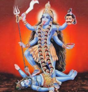 Maha Kali walks over Shiva