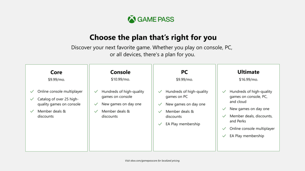 xbox gamepass core